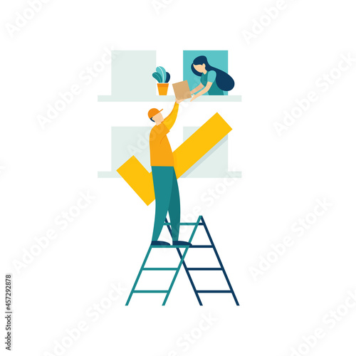 Vector illustration of delivery guy courier with colorful flat design