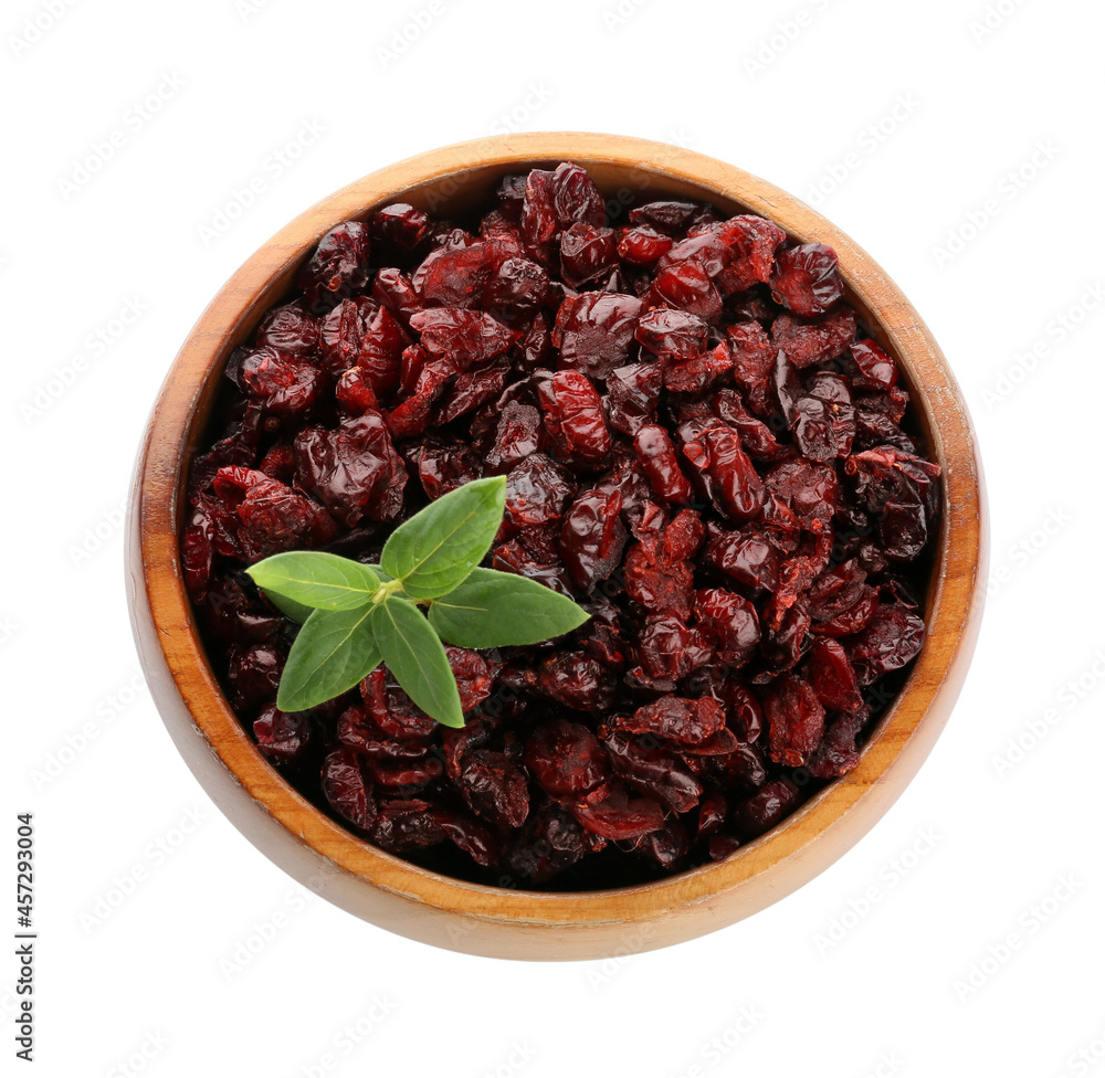 Bowl with tasty dried cranberries on white background Bowl with tasty dried cranberries on white background