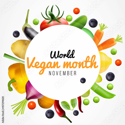 World Vegan month is observed every year in November, To promote the joy, compassion and life-enhancing possibilities of vegetarianism. Vector illustration