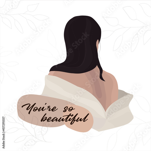 иллюстрация девушка спиной на белом фоне для веб и личных аккаунтов
illustration of a girl with her back on a white background for web and personal accounts