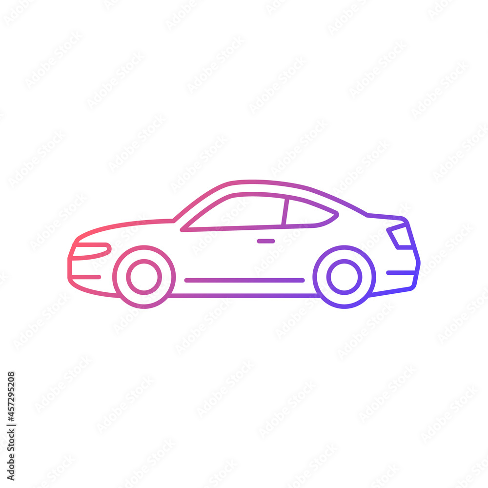 Coupe car gradient linear vector icon. Two-door sports automobile. Performance-oriented vehicle. Fixed roof. Thin line color symbol. Modern style pictogram. Vector isolated outline drawing