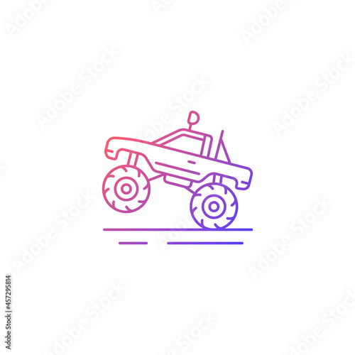 Monster truck racing gradient linear vector icon. Pickup with oversized tires. Competitive, entertainment event. Thin line color symbol. Modern style pictogram. Vector isolated outline drawing