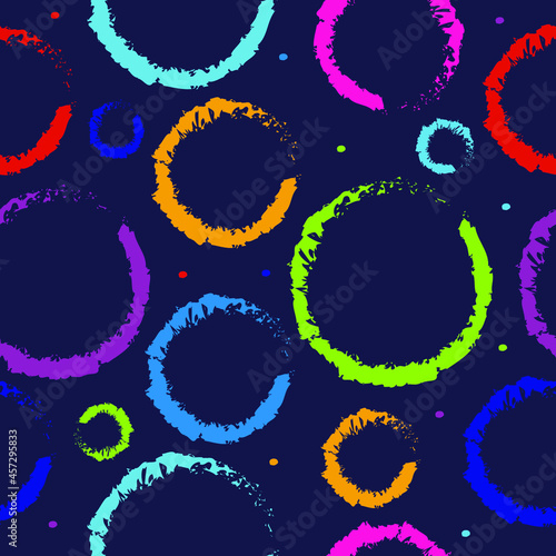 colorful grunge circle seamless pattern with dark blue background