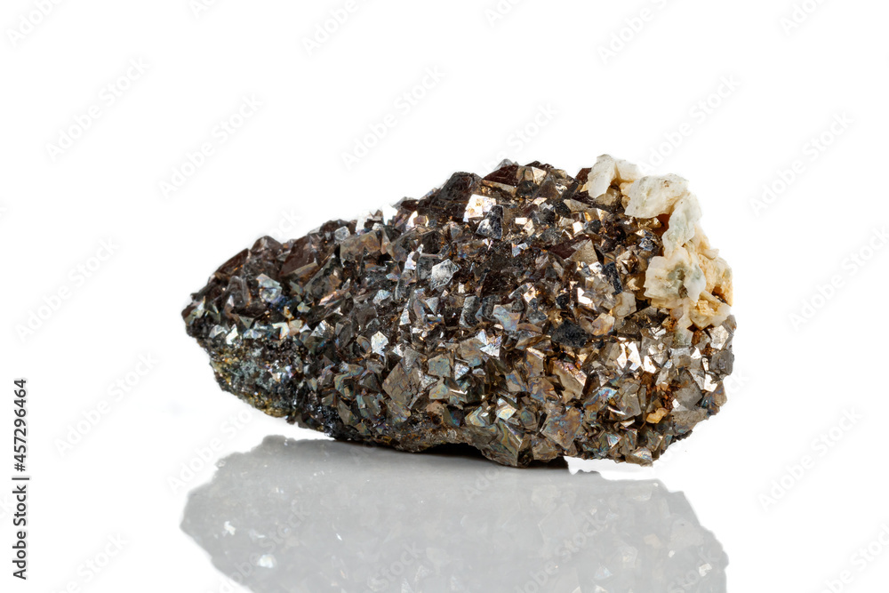 Macro mineral stone Arsenopyrite on a white background Macro mineral stone Arsenopyrite on a white background