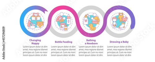 Baby nursing gradient vector infographic template. Maternity presentation outline design elements. Data visualization with 4 steps. Process timeline info chart. Workflow layout with line icons