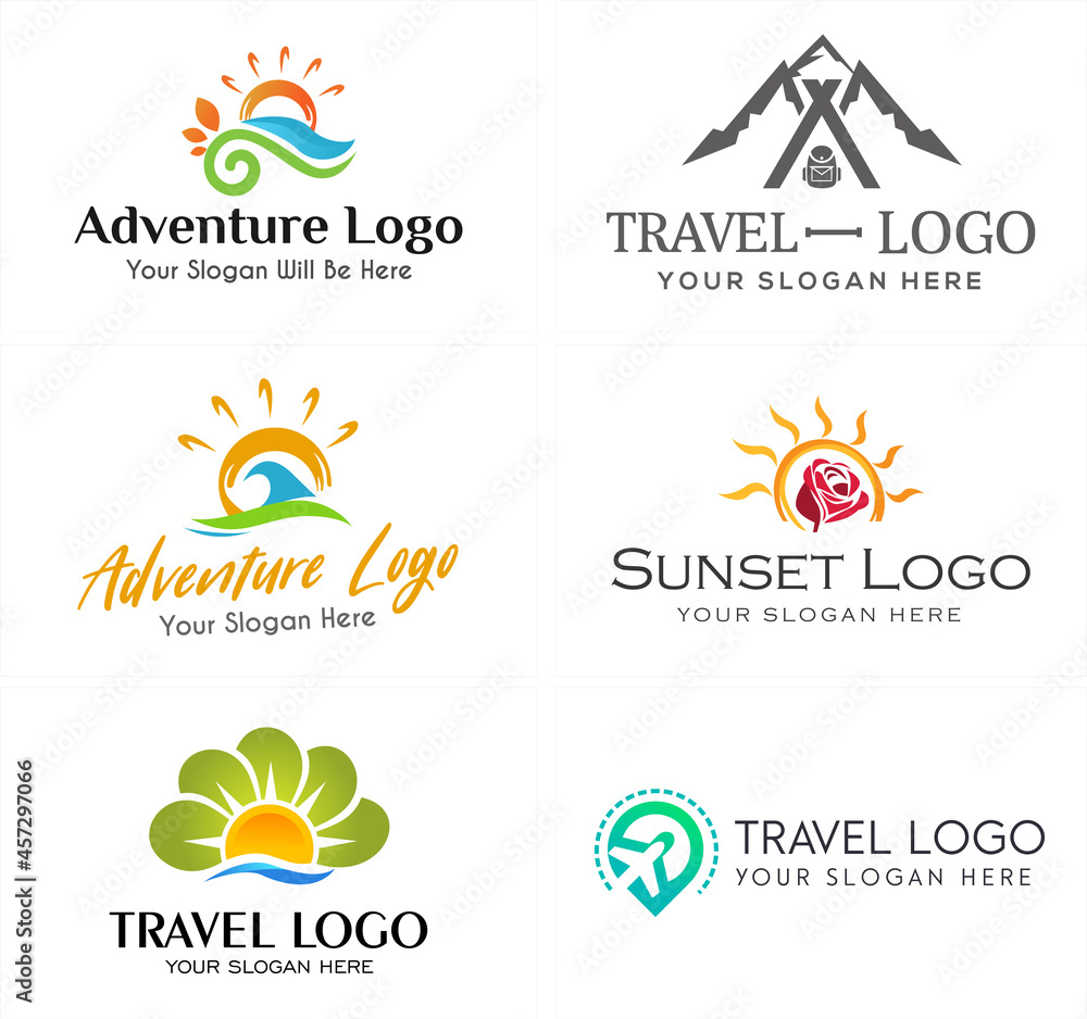 Travel adventure sea mountain plane logo design