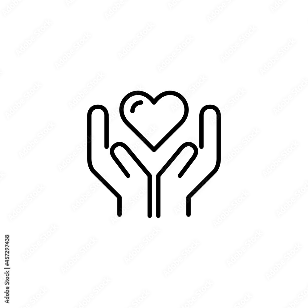 Heart in hands. Charity, family support, humanity and kindness icon. Pixel perfect, editable stroke Heart in hands. Charity, family support, humanity and kindness icon. Pixel perfect, editable stroke