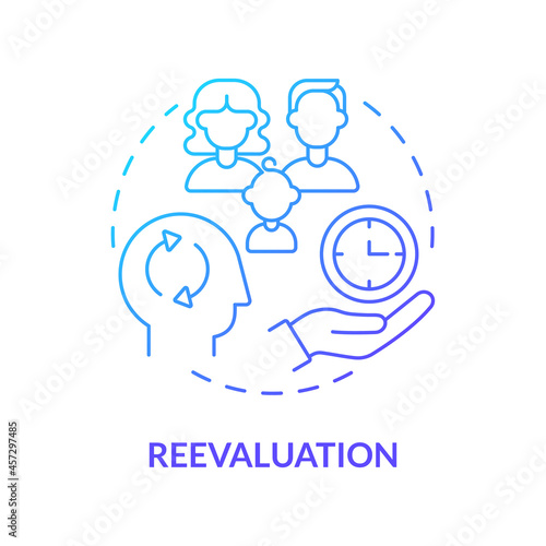 Reevaluation blue gradient concept icon. Buying more does not make you happy. Reduce excessive consumption abstract idea thin line illustration. Vector isolated outline color drawing