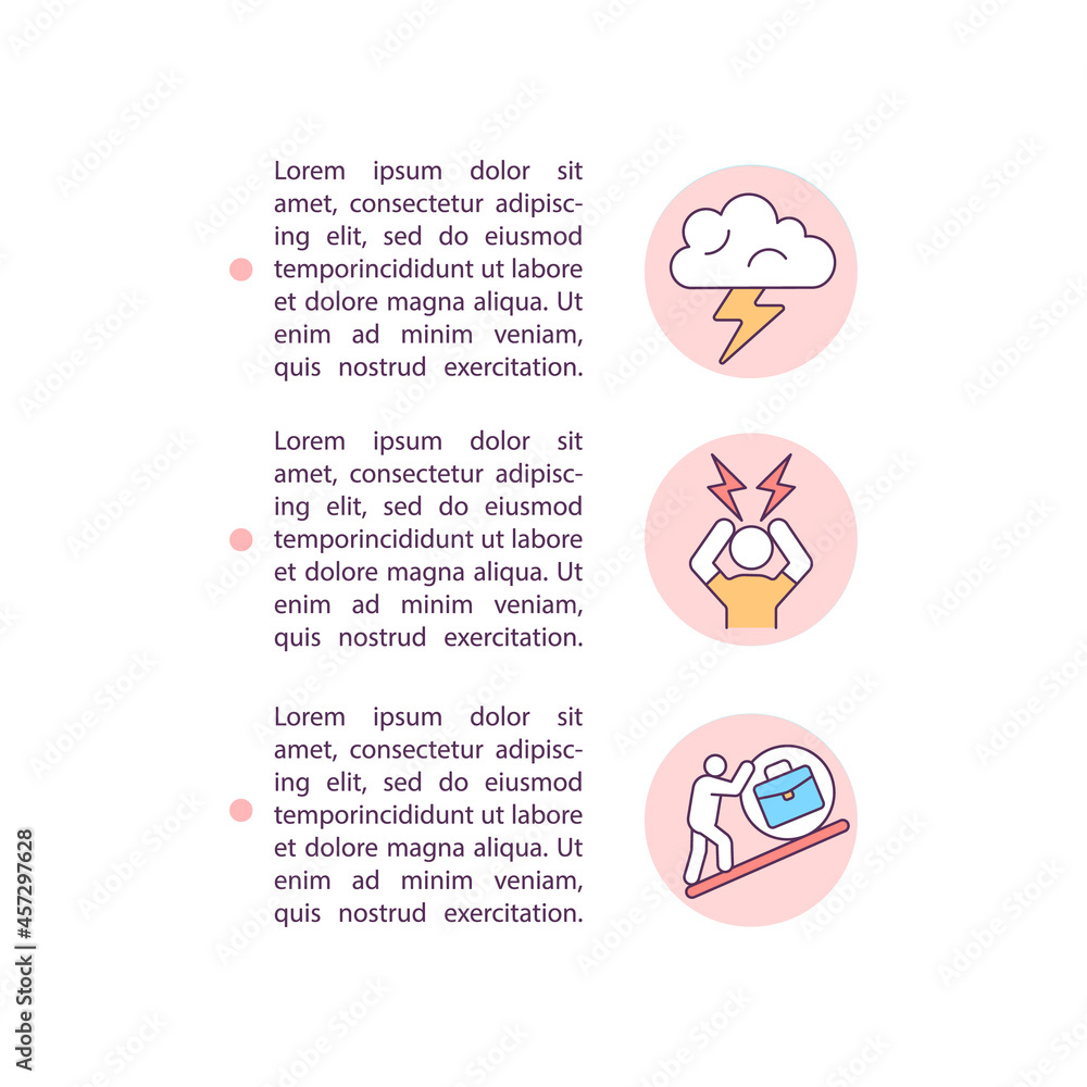 Higher stress level concept line icons with text. PPT page vector template with copy space. Brochure, magazine, newsletter design element. Consumerism tension linear illustrations on white