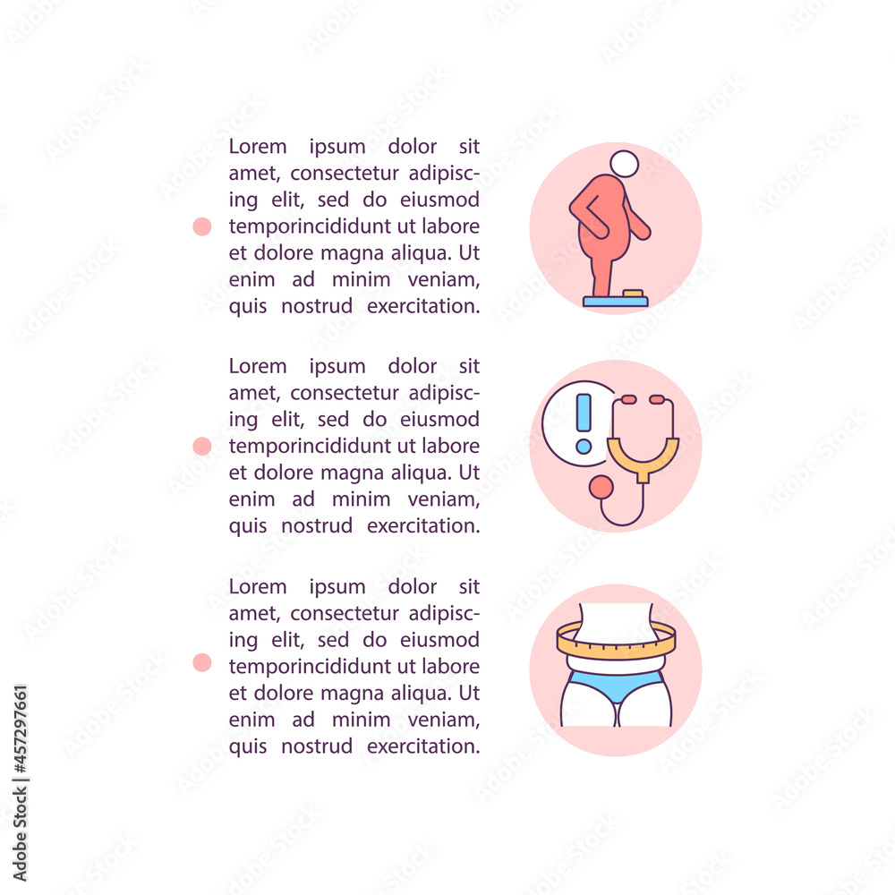 Health problems concept line icons with text. PPT page vector template with copy space. Brochure, magazine, newsletter design element. Overconsuming leads to obesity linear illustrations on white Health problems concept line icons with text. PPT page vector template with copy space. Brochure, magazine, newsletter design element. Overconsuming leads to obesity linear illustrations on white