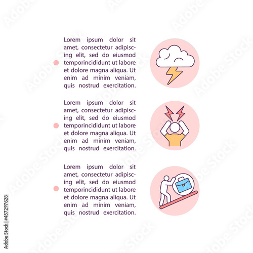 Higher stress level concept line icons with text. PPT page vector template with copy space. Brochure, magazine, newsletter design element. Consumerism tension linear illustrations on white