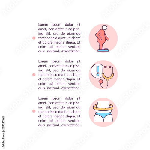 Health problems concept line icons with text. PPT page vector template with copy space. Brochure, magazine, newsletter design element. Overconsuming leads to obesity linear illustrations on white