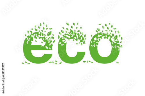 The word Eco dissolves into a cloud of leaves