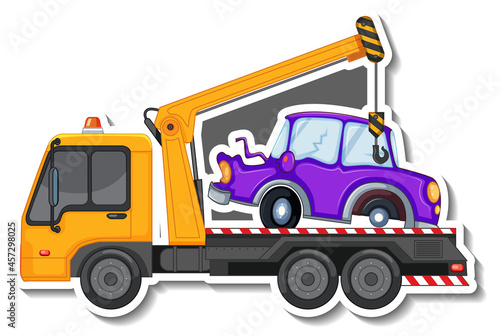 Sticker design with side view of tow truck isolated
