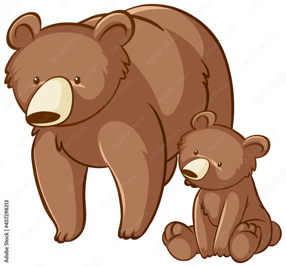 Fototapeta premium Mother and baby grizzly bear cartoon on white background