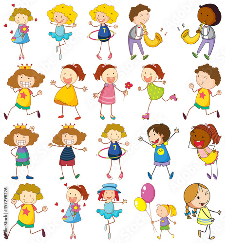 Set of different doodle kids cartoon character