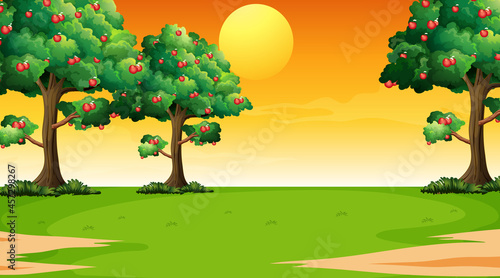 Blank park landscape scene at sunset time
