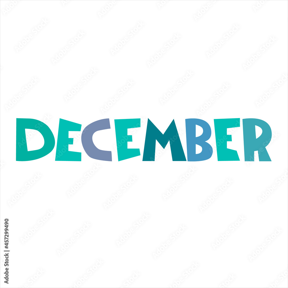 December monthly logo. Hand-lettered text on white background. Isolated design element. Header, banner in bold hand-drawn letters