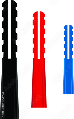 three plastic concrete expansion Anchors assorted black, red and blue 