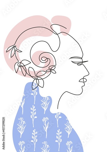 Female face drawn in one line. Fashion concept. Template for magazines, posters, flyers.