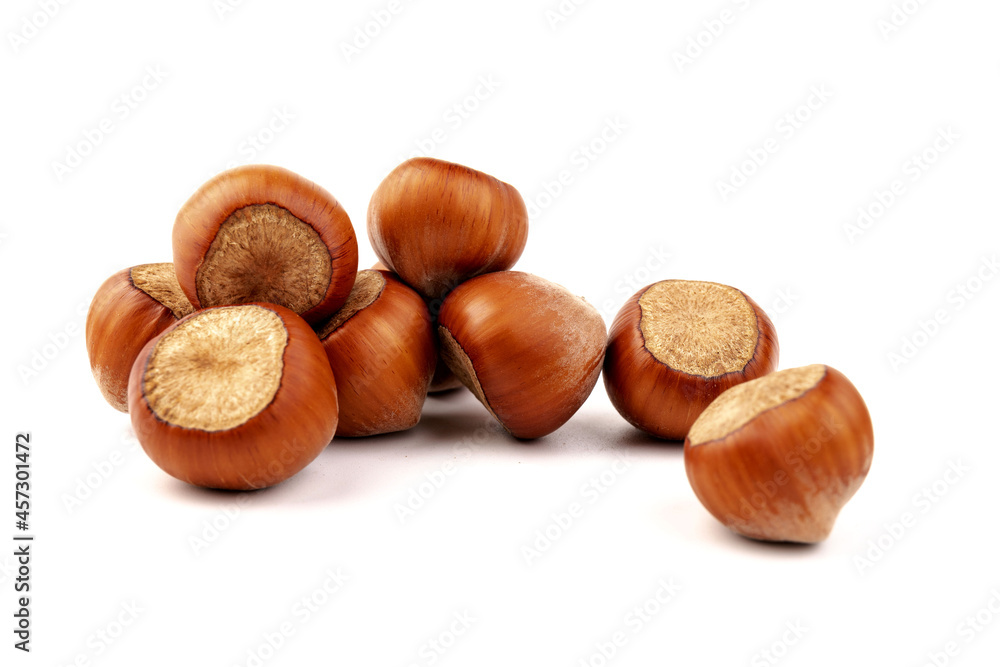 Group of hazelnuts, isolated on white background Group of hazelnuts, isolated on white background