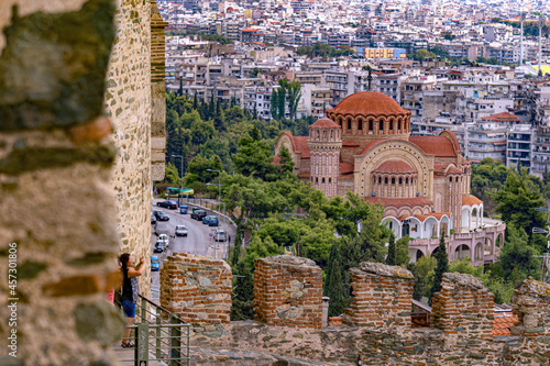 Fotografie View from Trigoniou Tower in the city’s Byzantine walls, Ano Poli, Thessaloniki,