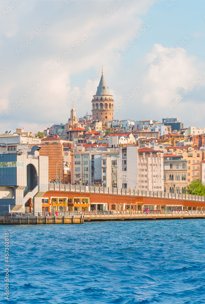Galata Tower, Galata Bridge, Karakoy district and Golden Horn at morning, istanbul - Turkey