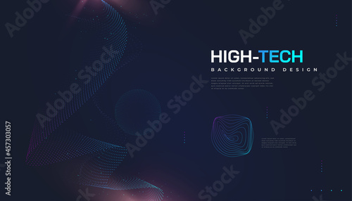 Abstract Futuristic Technology Background with Dotted Wave and Rays Effect. Suitable for Cover, Presentation, Banner or Landing Page