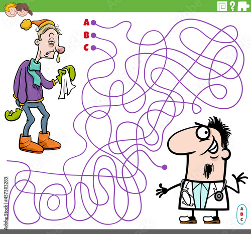 maze game with cartoon doctor and sick guy