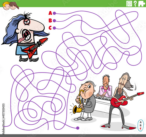 maze game with cartoon guitarist and music band photo