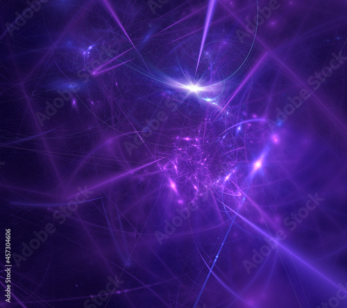 Abstract purple and blue fractal art background of lines and glows, possibly suggestive of technology such as computer networks, cyberspace, internet connections.