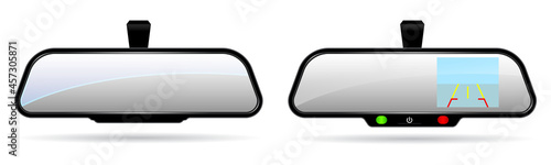realistic car automobile rear view mirror, with built in monitor and parking helper lines. eps format