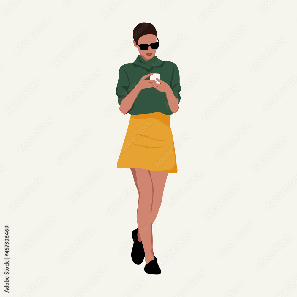 Flat vector illustration of young woman isolated.
