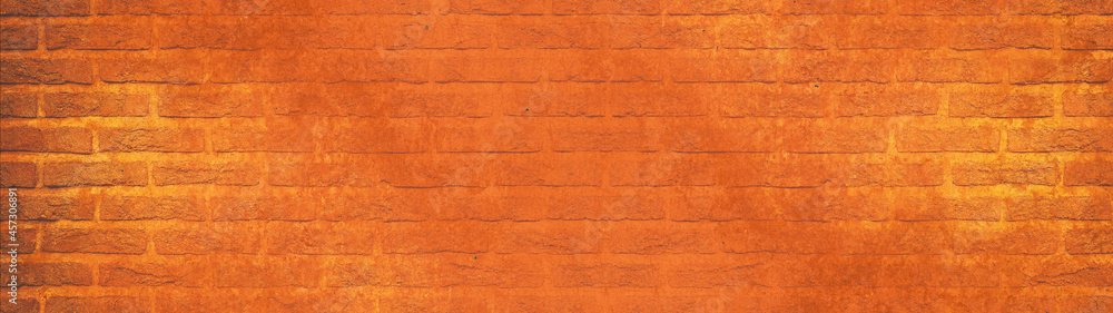 Obraz premium Orange damaged rustic brick wall brickwork stonework masonry texture background banner panorama.