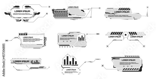 Callouts. Digital information labels, callout bar label and minimal lower third template layout templates for technical digital information boxes. HUD Digital Frame Infographic Template Set. Vector