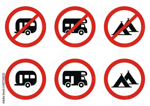 Fényképezés No camping, road sign, set of vector icons