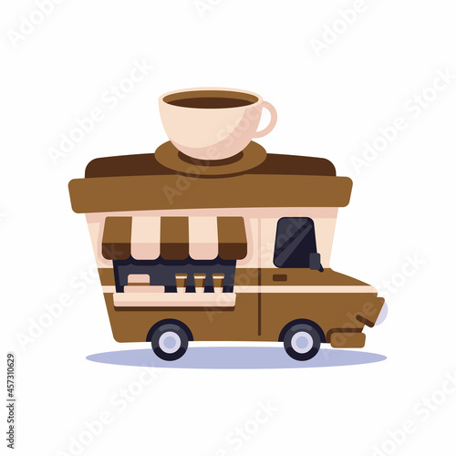 icon cute food trucks coffee shop, vector illustration, Fast food truck city car, Flat style. Flat design