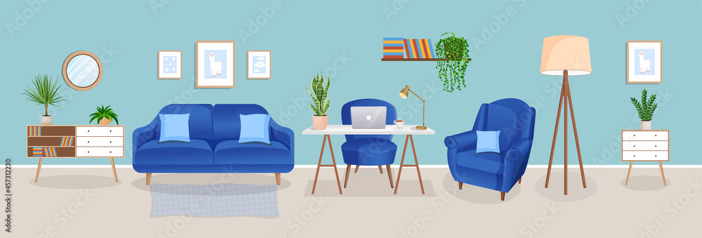 Design of a cozy room for working from home. Office with computer ...