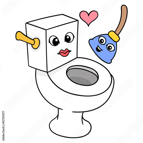 toilet cupping bathroom cleaner friends, doodle icon image kawaii