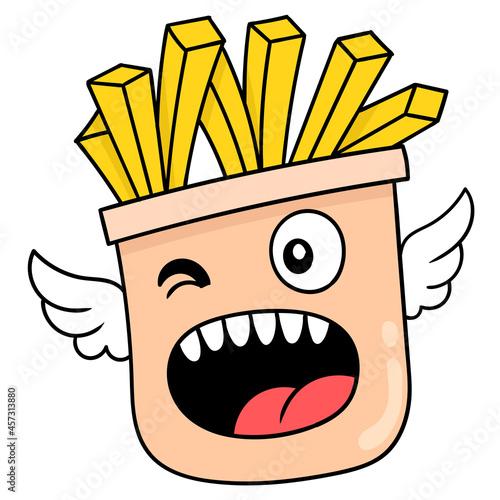 food menu a bag of delicious french fries, doodle icon image kawaii