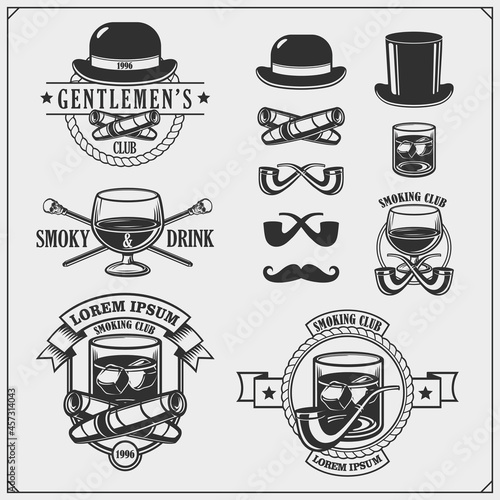 Gentlemen's Club. Set of emblems, icons of accessories.