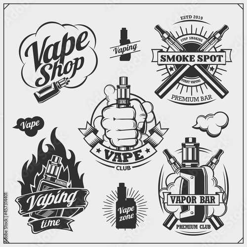 Vaping labels and emblems set. Vintage style.