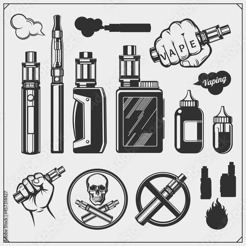 Vaping labels and emblems set. Vintage style.