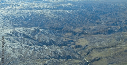 Flying over Mongolian mountain ridge
