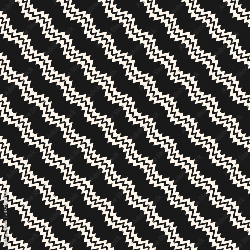Vector ethnic pattern. Tribal seamless ornament with black and white diagonal zigzags and lines. Chevron background is used for the design of carpets, clothing, textiles, wallpapers, business cards. Vector ethnic pattern. Tribal seamless ornament with black and white diagonal zigzags and lines. Chevron background is used for the design of carpets, clothing, textiles, wallpapers, business cards.