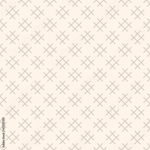 Linear geometric pattern with squares, hashtag, lattice, grid, mesh. Light beige vector background texture. Abstract simple ornament. Minimalistic design of decor, fabric, wallpaper.