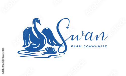 Fototapeta Naklejka Na Ścianę i Meble -  Swan Logo Design - Isolated vector Illustration on white background - Beautiful character, icon, symbol, badge, emblem of swan on the pool