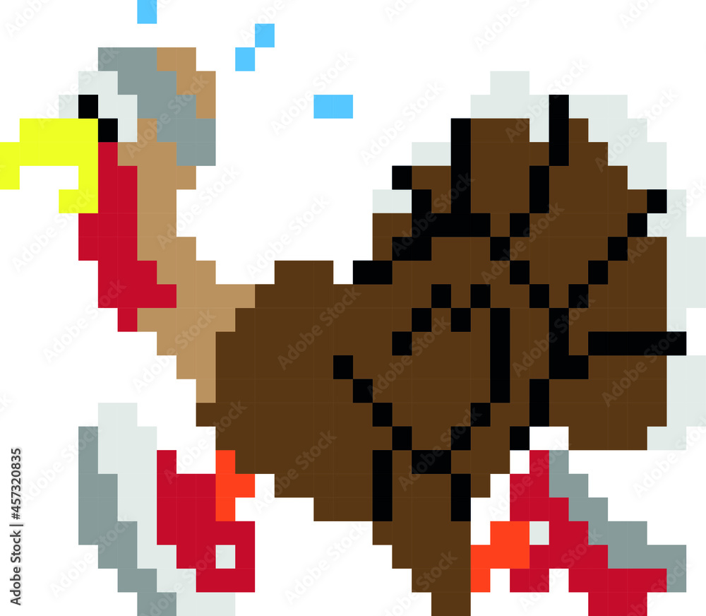 turkey Pixel Art isolated on white Background. bit icon. Vector