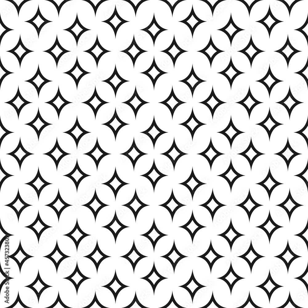 Fototapeta premium Seamless cute pattern with black stars or sparkles on white background.
