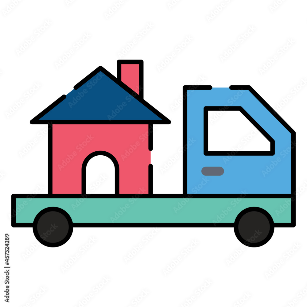 House building on truck depicting concept of home delivery House building on truck depicting concept of home delivery